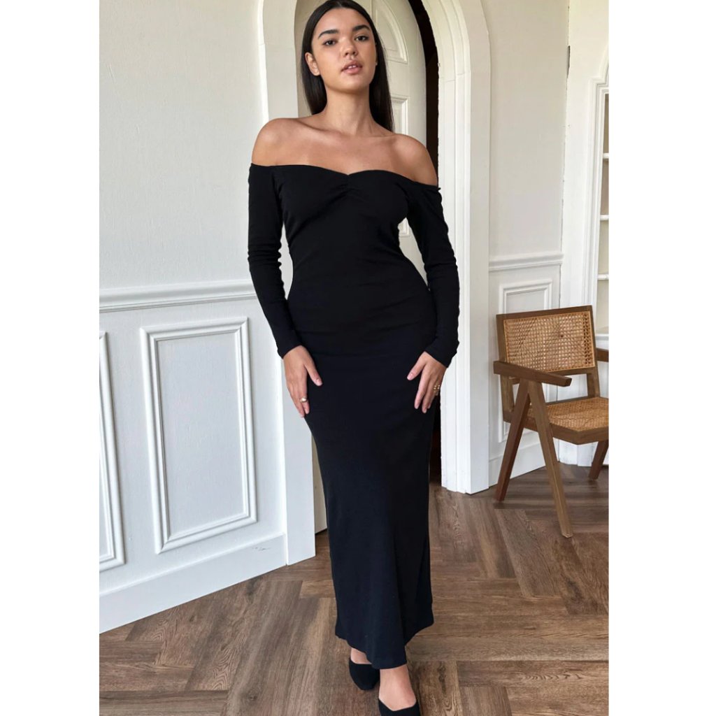 Nwt Emerson Fry Rouched Off The Shoulder Dress - Maxi, Long-Sleeve - Black - Xs